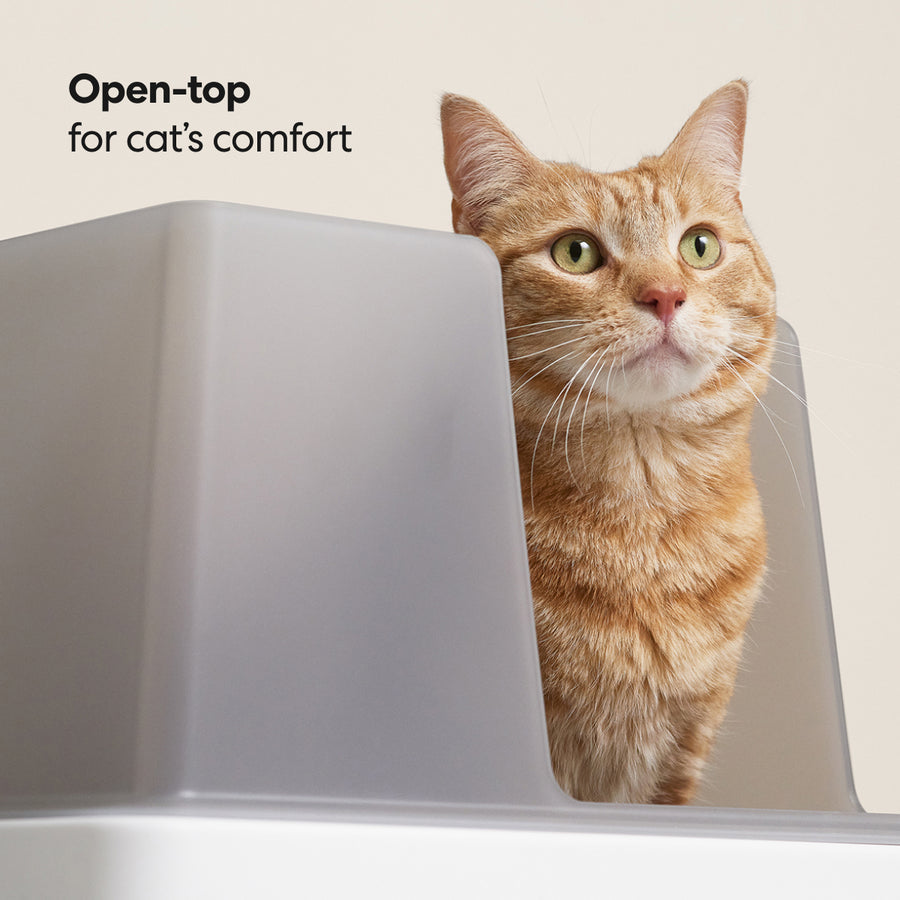 🐾Modern Open‑Top Litter Box – Built‑In Cleaning Tools, High Walls, Anti‑Stick Plastic