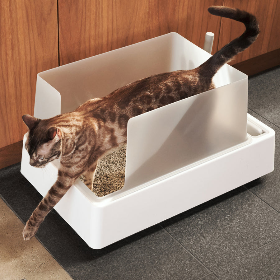 🐾Modern Open‑Top Litter Box – Built‑In Cleaning Tools, High Walls, Anti‑Stick Plastic