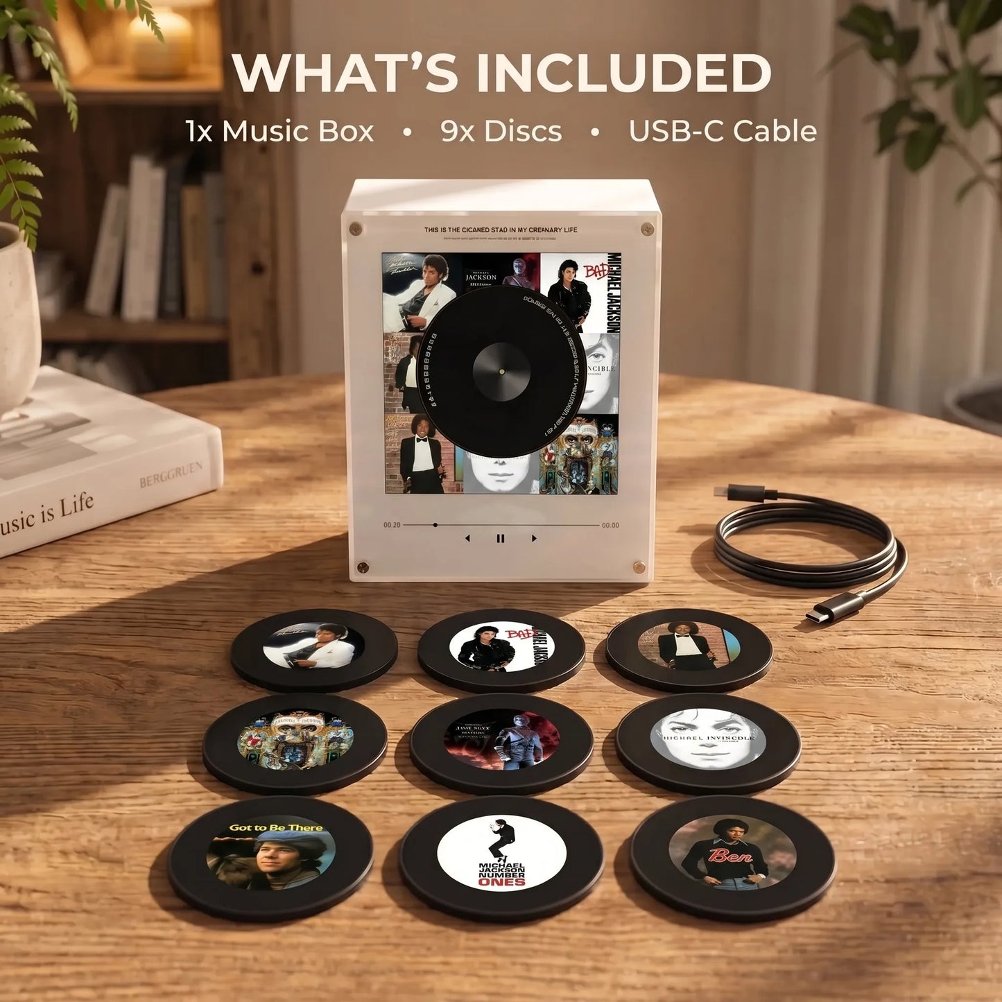 🎛️ NFC Vinyl Record Player | 9 Song Magnets | Wall-Mountable | Retro Glow