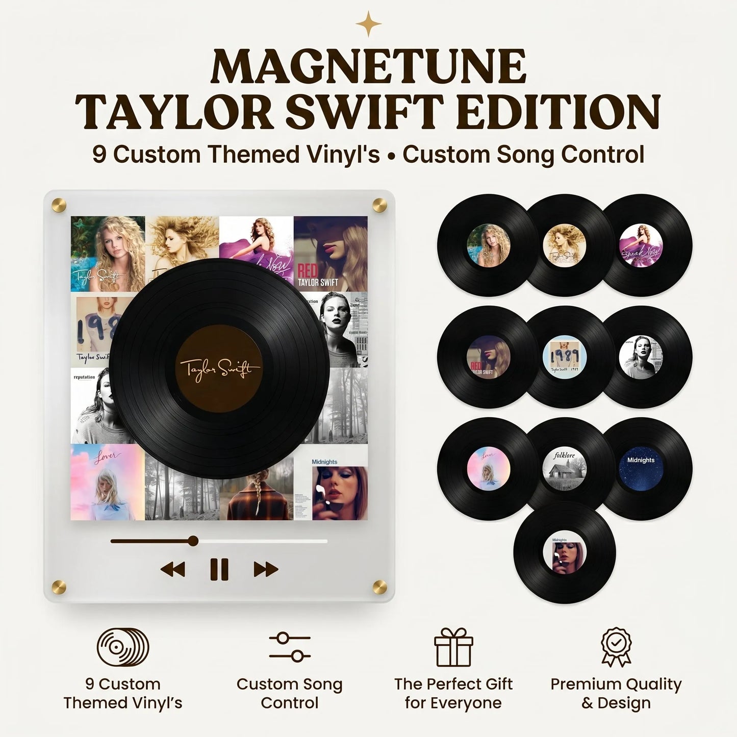 🎛️ NFC Vinyl Record Player | 9 Song Magnets | Wall-Mountable | Retro Glow