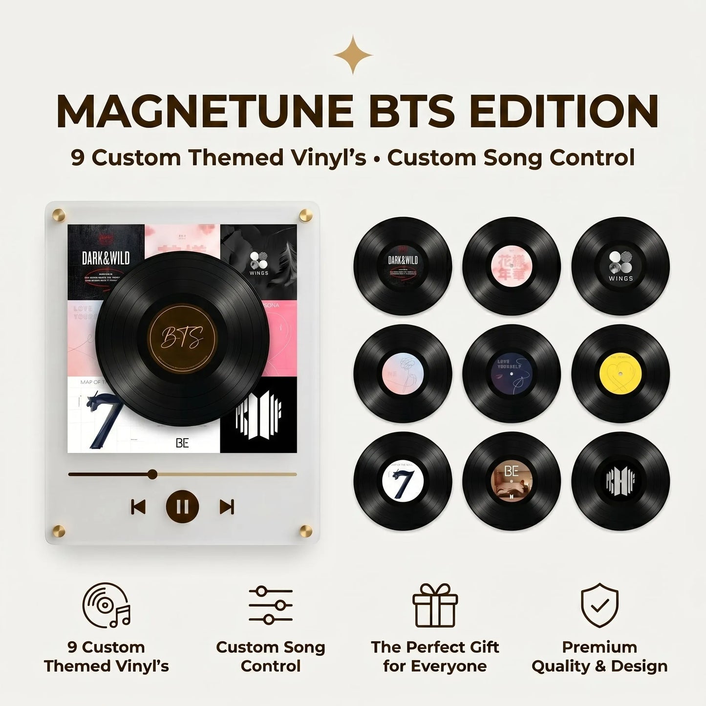 🎛️ NFC Vinyl Record Player | 9 Song Magnets | Wall-Mountable | Retro Glow