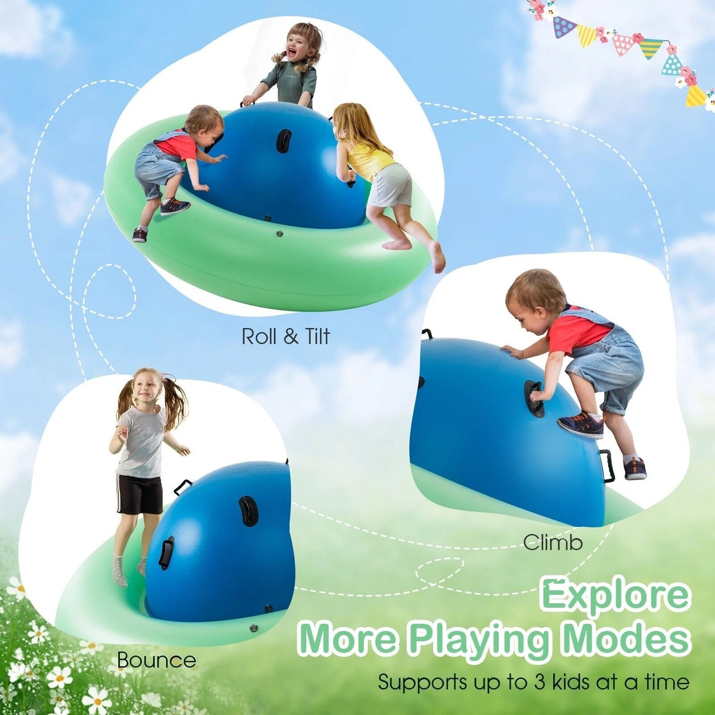 🎈 7.5ft Inflatable Dome Rocker | 6 Handles | Bounce, Roll, Climb