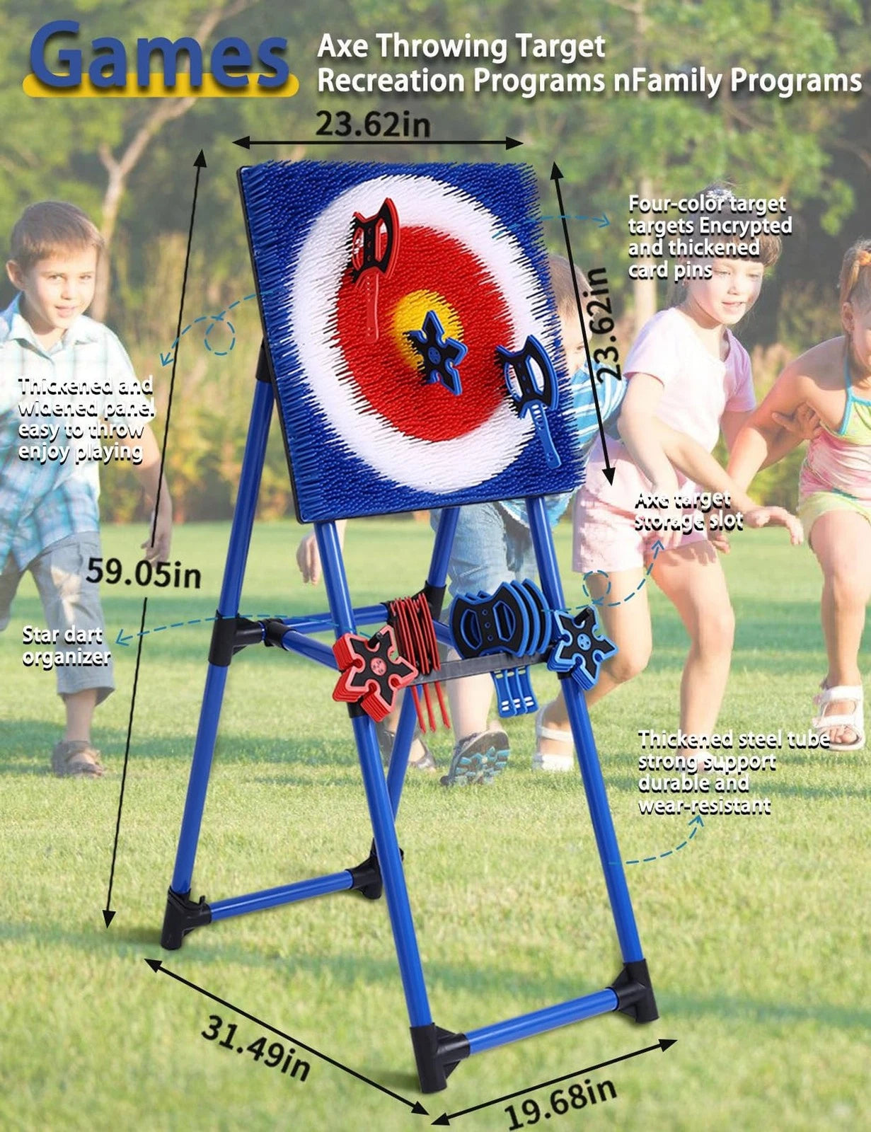 🎯 Backyard Axe Throwing Game | 8 Axes + 8 Star Darts | Foldable Target