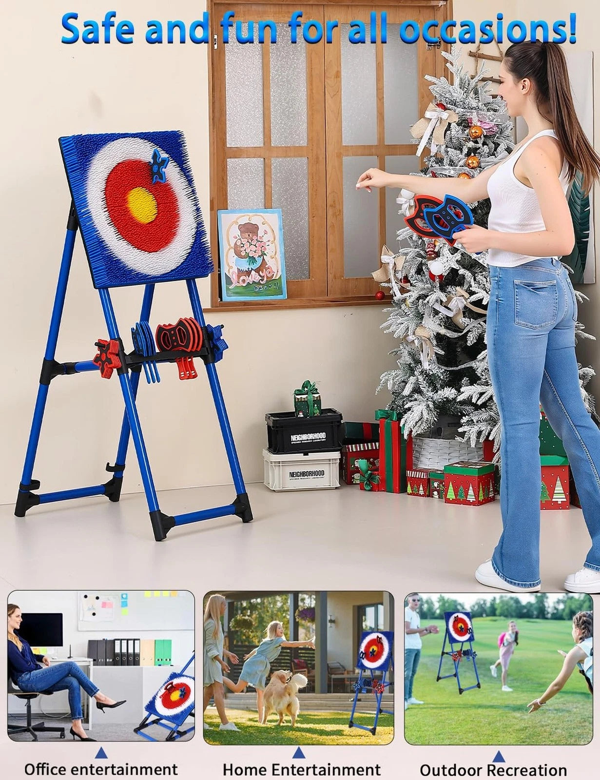 🎯 Backyard Axe Throwing Game | 8 Axes + 8 Star Darts | Foldable Target