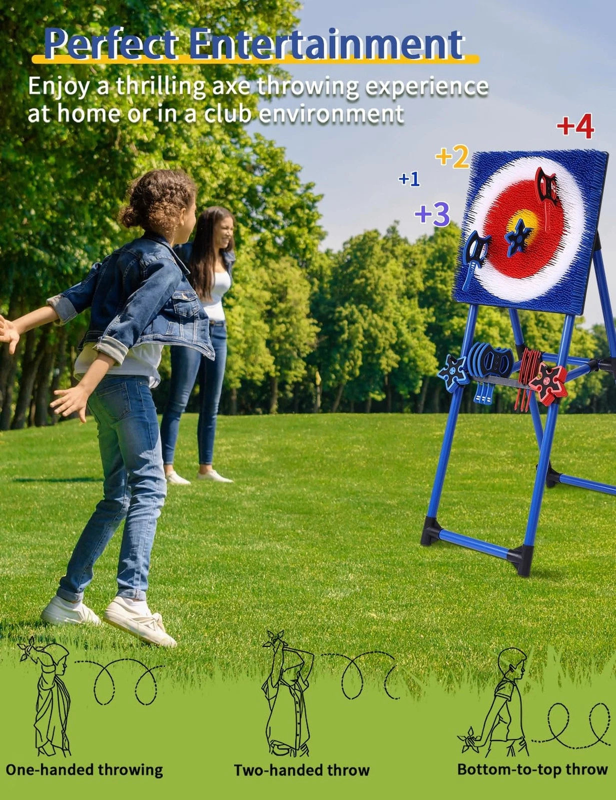 🎯 Backyard Axe Throwing Game | 8 Axes + 8 Star Darts | Foldable Target