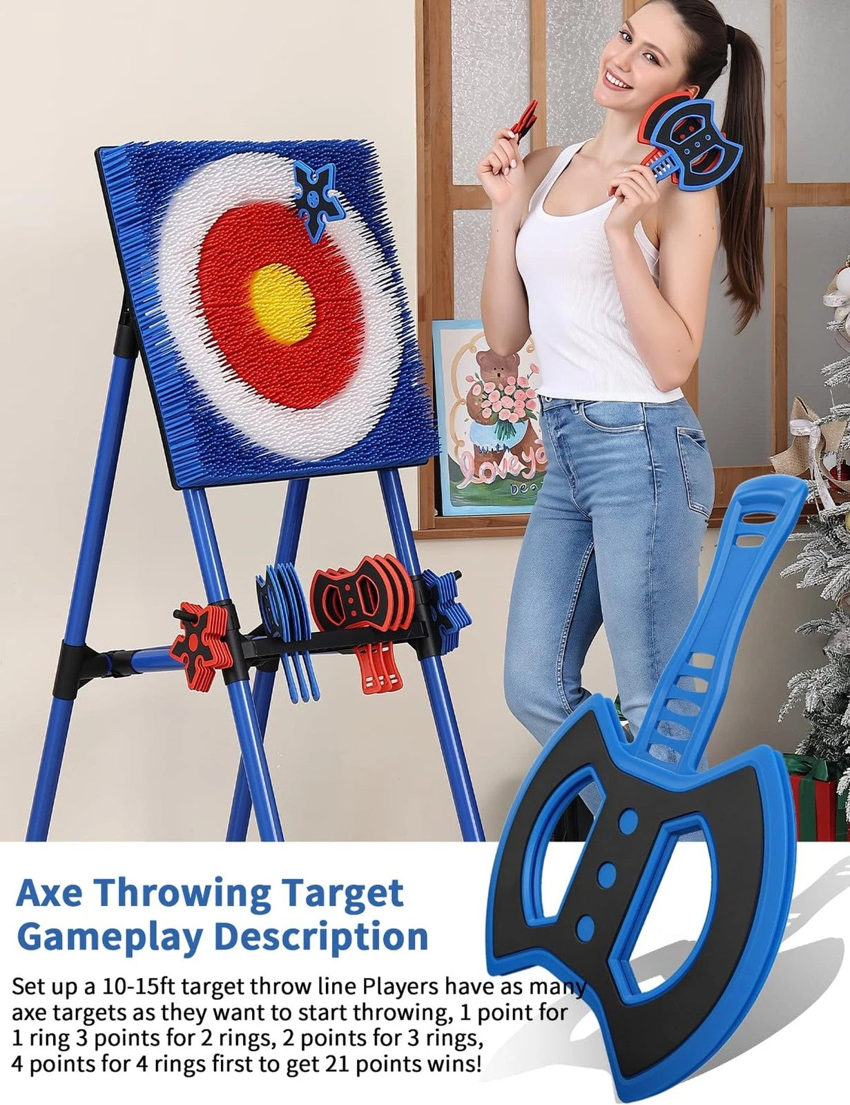 🎯 Backyard Axe Throwing Game | 8 Axes + 8 Star Darts | Foldable Target