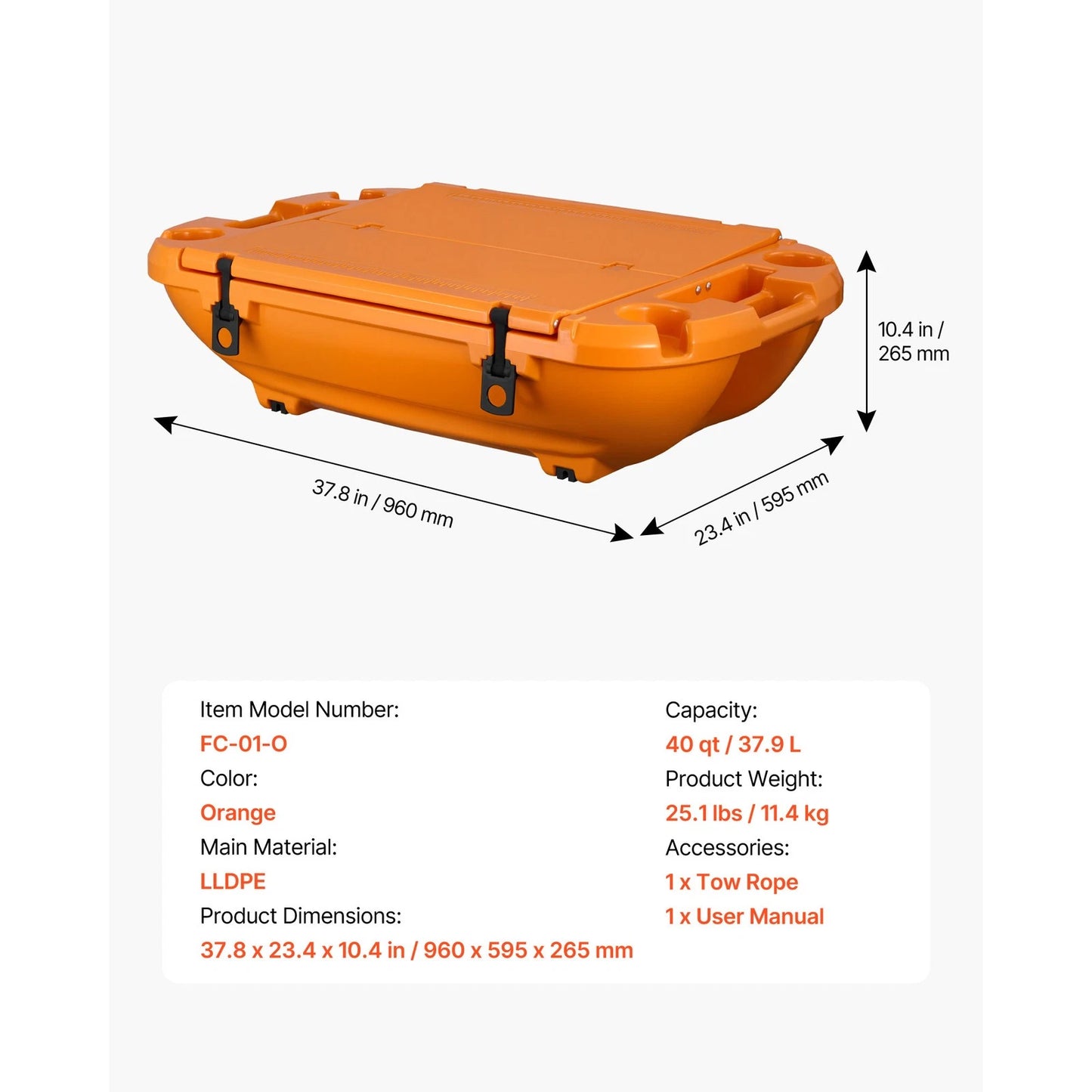 🌊 40QT Floating Cooler | Amphibious Hard Shell | Towable | Orange
