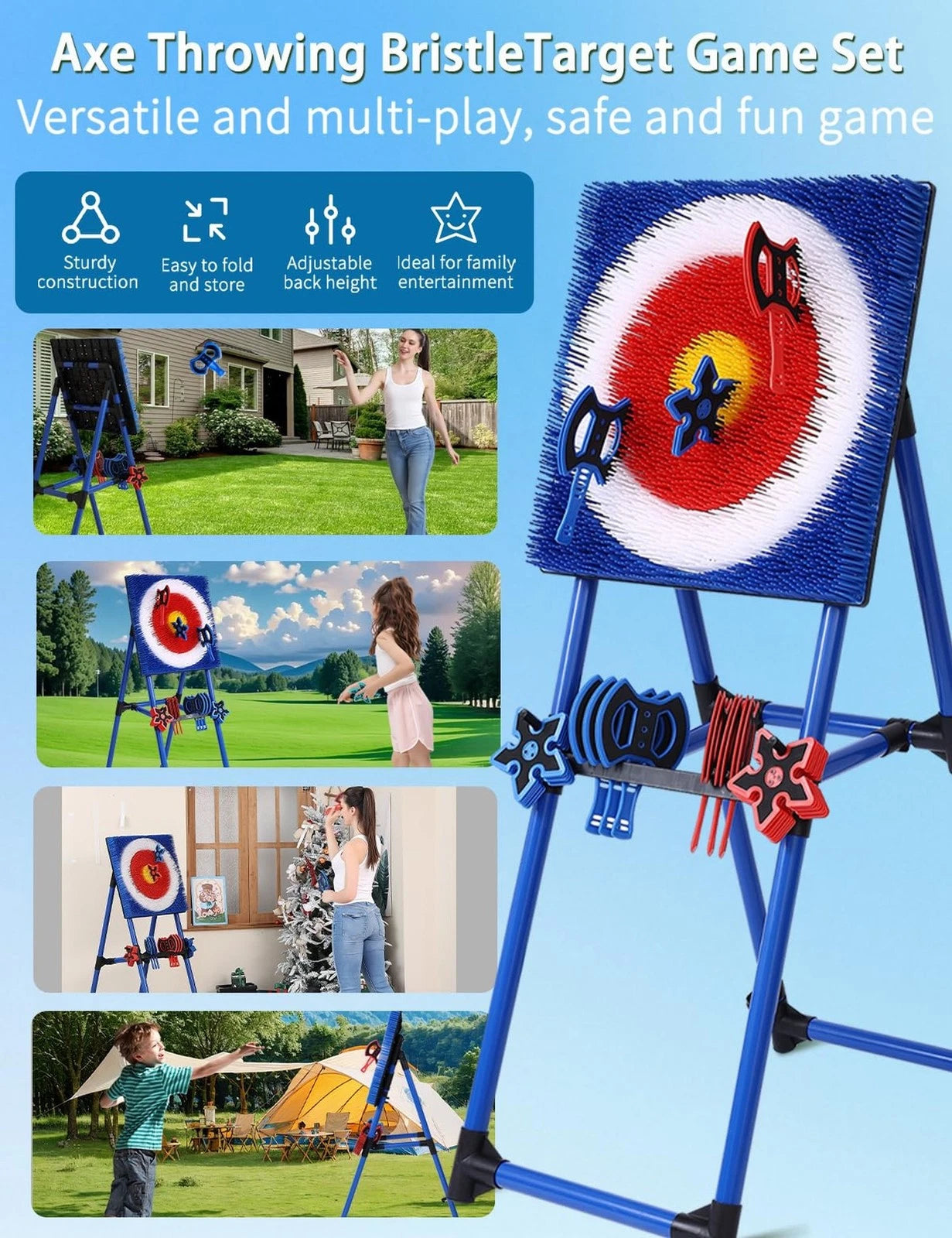🎯 Backyard Axe Throwing Game | 8 Axes + 8 Star Darts | Foldable Target